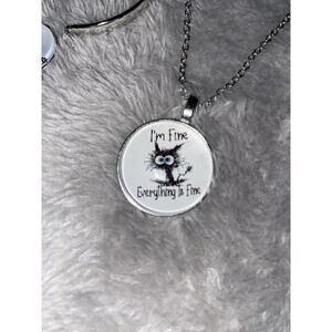 ‘I am fine everything’s fine’ cat jewelry, set of necklace, earrings, &bracelet￼